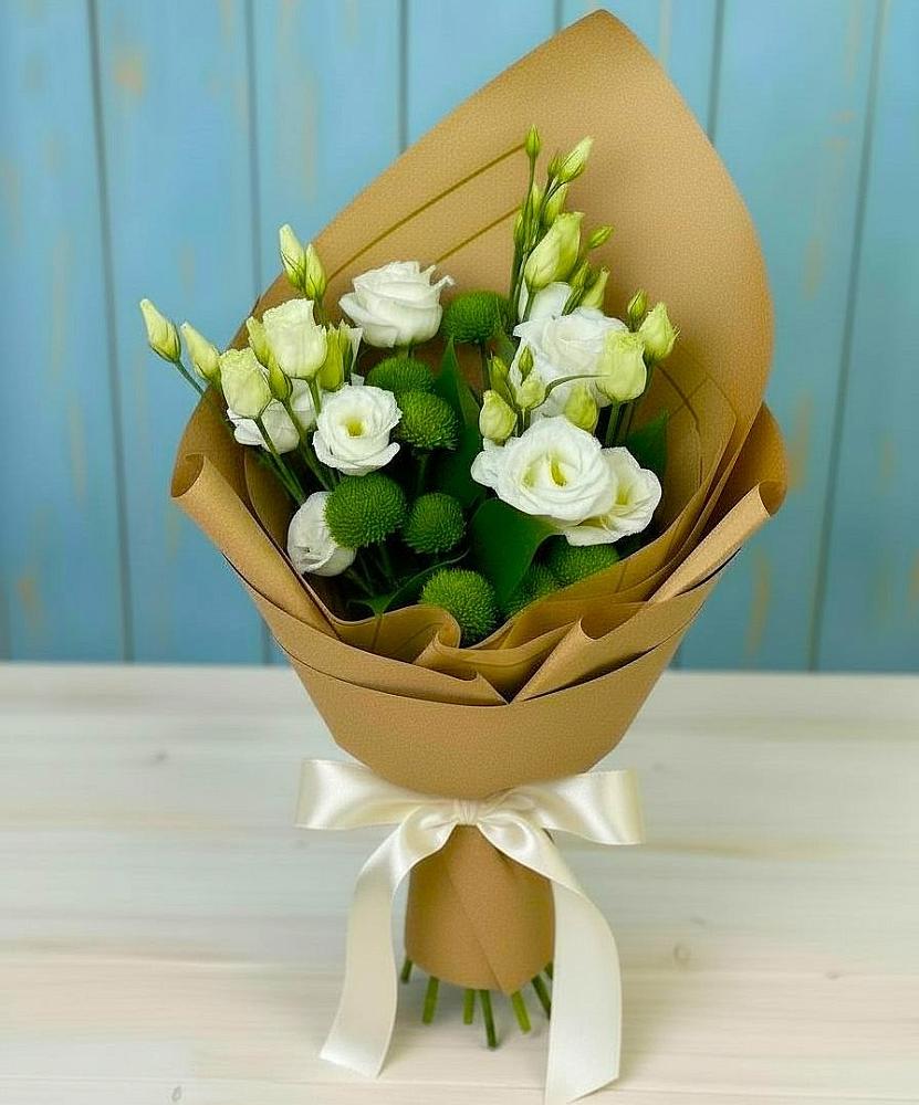 Букет цветов из: Хризантемы и Лизиантусы в Леличи