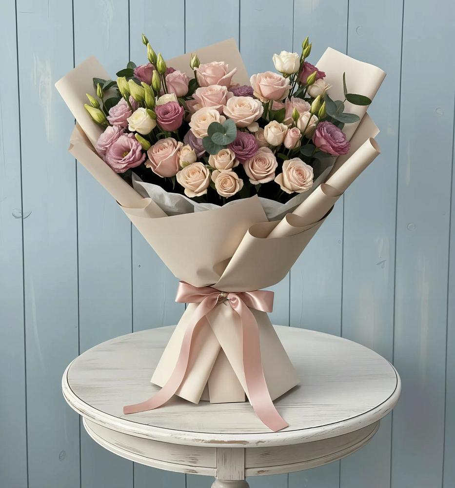 Букет цветов из: Розы и Лизиантусы в Леличи