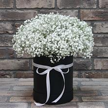 Цветочная композиция из Гипсофила в шляпной коробке в Леличи